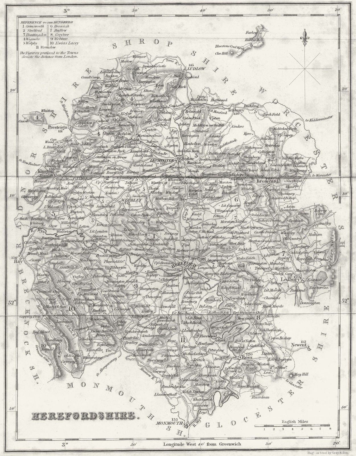 HEREFORD. Herefordshire. Fullarton 1844 old antique vintage map plan chart